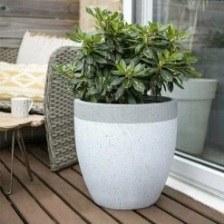 Apta Granito Two Tone White Rim Grey Body Planter -Garden Master Deals Store GRAN2TONE 1